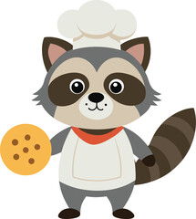 Obraz premium Chef Raccoon with Cookie Cartoon