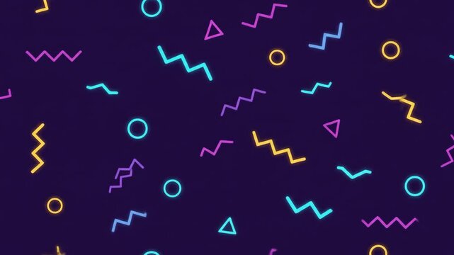 Neon 80s Retro Geometric Shapes: Dynamic Animated Background Loop