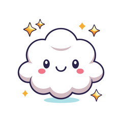 Cute Cloud Character Smiling With Star Sparkles Around