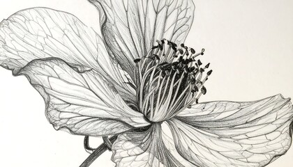 Fototapeta premium Detailed Black and White Sketch of a Flower with Intricate Petal and Stamen Features