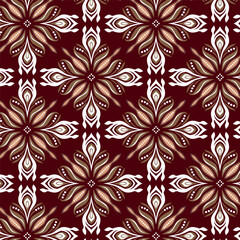 Seamless Ethnic Pattern Featuring Floral Motifs in Warm Earthy Tones