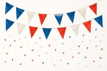 Obraz premium French flags in vibrant red white and blue with colorful confetti falling ideal for Bastille Day celebration or other national events Bastille Day Background
