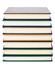 Stack of old hardback books on a transparent background