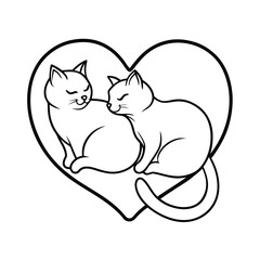 Cats lying side by side forming heart with tails love on white background Vector illustration