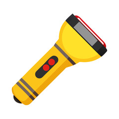 Yellow hand-held flashlight vector icon. Light, search, and emergency equipment.