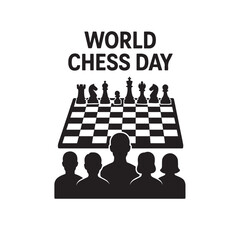 World Chess Day Silhouette with Players and Chessboard Vector Icon