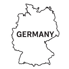 A clean vector illustration of Germany’s map, black and white with sharp black outlines, perfect for modern design and educational resources.


