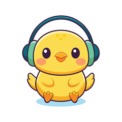 Obraz premium Duckling With Headphones On Enjoying Music Adorable Style