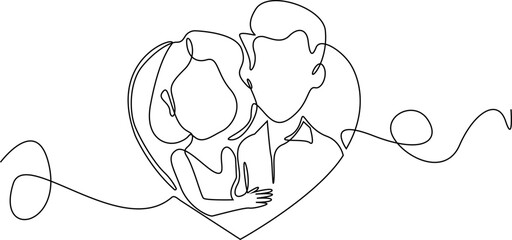 one continuous line drawing of asian couple in heart.single line drawing of man and woman couple.line art eps 10