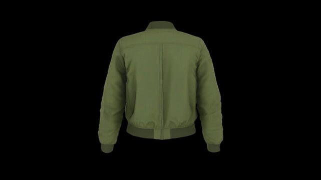 olive green bomber jacket template for women with front and back view in transparent background 