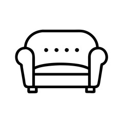 Classic sofa icon in simple line art style on white background  