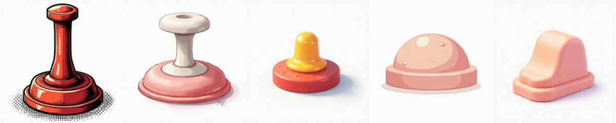 Fototapeta premium Set of colorful rubber door stoppers in various shapes and sizes 