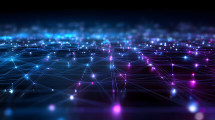 Abstract glowing blue neural network grid representing AI data connections and futuristic technology for tech presentations and digital banners.