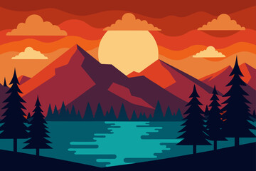 Digital Painting Forest Mountains Wallpaper