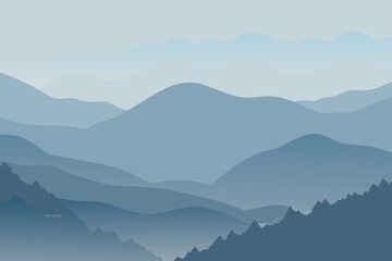 Obraz premium Foggy Watercolor Sky Blending Into Hills
