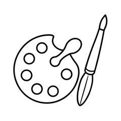 Brush And Painting Palette In One Line Drawing Vector For Artistic Illustration And Tools Concept