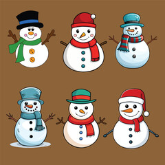 Collection of Cute Snowmen with Various Hats and Scarves