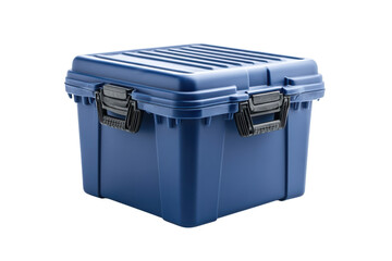 Blue storage container plastic box for household organization and stackable lid home on transparent background