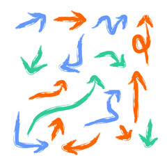 Brush Stroke Handdrawn Arrows Collection in Various Directions, Brush Effect Elements