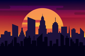 Naklejka premium Night Cityscape Silhouette A Stunning Sunset Over