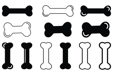 Dog Bone icon set. Bone icon set black and white. Puppy,     dog bone vector silhouette illustration. 