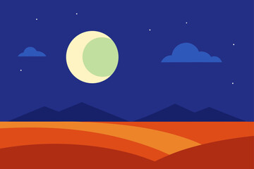 Fototapeta premium Peaceful Moonrise Above Flat Open Plains