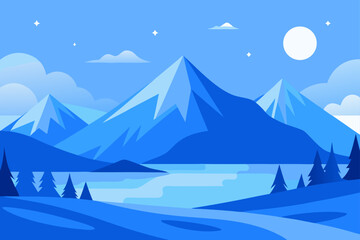 Serene Blue Mountain Landscape A Tranquil Winter Scene