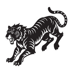 Obraz premium Roaring Alert Tiger Silhouette Vector in Black on White Background
