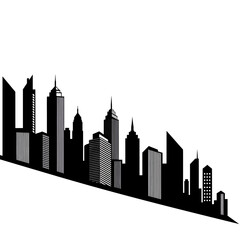 Obraz premium A stylized city skyline creates a striking architectural silhouette against a crisp, clean background for designs and branding.
