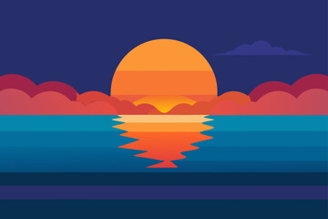 Obraz premium Sunset Sky Reflected on Tranquil Sea