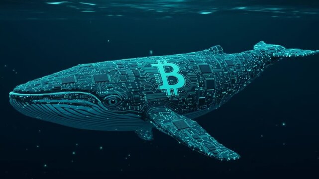 Digital whale cryptocurrency illustration futuristic technology image deep sea bitcoin symbol abstract whale graphic design