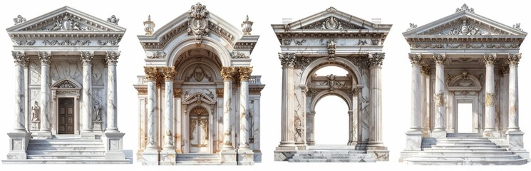 Fototapeta premium Four Classical Marble Architectural Facades Columns and Arches transparent