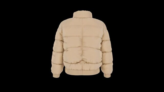 Puffer jacket for women template with front and back view in transparent background.