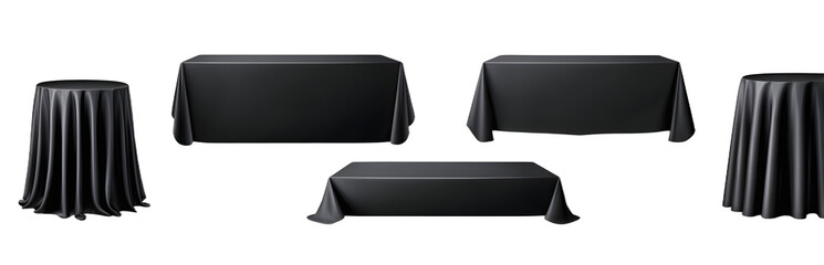 Elegant Black Table Covers on Isolated Transparent Background