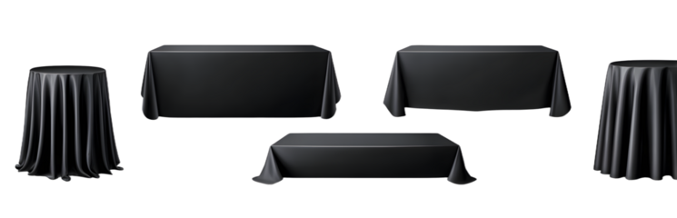 Elegant Black Table Covers on Isolated Transparent Background