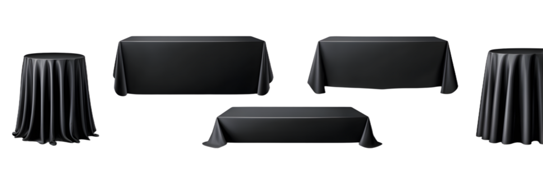 Elegant Black Table Covers on Isolated Transparent Background