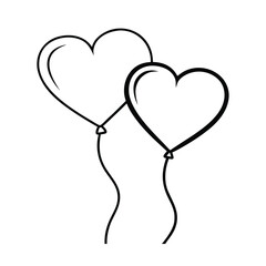 Couple Of Heart Shaped Balloons In Continuous Drawing For Love Valentine And Romantic Concept