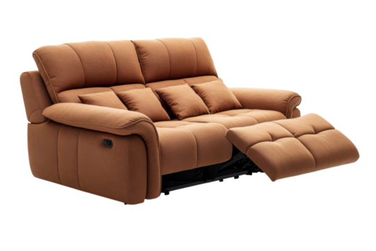 Plush Comfort Two Seat Reclining Sofa Suede Fabric Couch for Home Living Room Relaxing Seating on transparent background