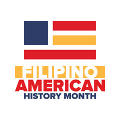 Filipino American History Month. Happy holiday celebrate annual in October. Filipinos and United States flag. Culture month. Patriotic design. Poster, card, banner, template. Vector illustration