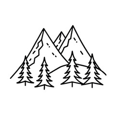 Fototapeta premium Hand Drawn Mountain Design In Line Art Style For Landscape Nature And Outdoor Illustration