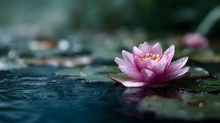 A serene lotus flower floating on a tranquil pond