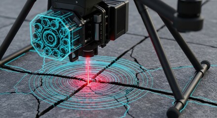 Advanced drone scanning technology analyzing surface cracks with precision laser