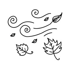 Fototapeta premium Leaf Wind Doodle In Line Sketch Set For Hand Drawn Botanical Nature Design Concept