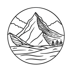Mountain Hand Drawn Background Vector In Minimal Line Art Style For Nature Landscape Design