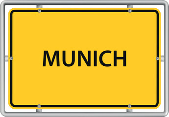 MUNICH - vector illustration of yellow town road sign