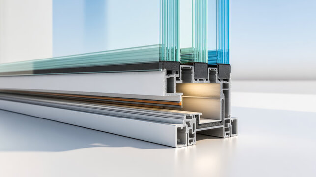 Cross-section view of modern insulated glass window frame system