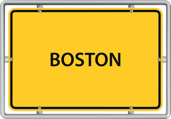 BOSTON - vector illustration of yellow town road sign