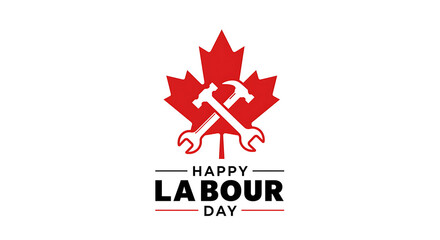 A bold, simple design for Canada Labour Day. Features a stylized Canadian maple leaf cleverly integrated into a worker's gear like a wrench or cog