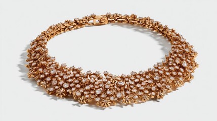 Obraz premium Classic diamond-studded gold necklace displayed in a circular shape on white
