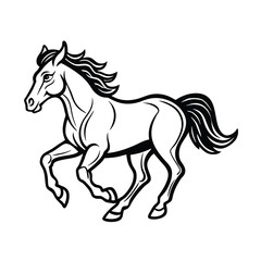 Running Black Line Horse On White Background Vector For Animal Speed And Race Illustration